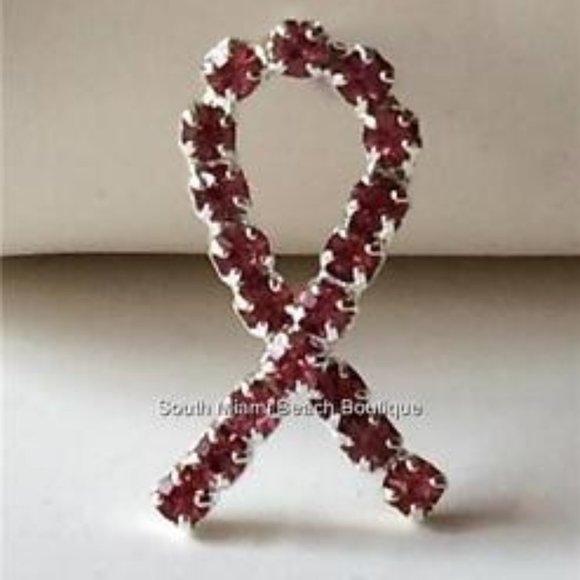 Crystal Pink Ribbon Lapel Pin Hat Tie Tac Breast Cancer Awareness Silver Plated - Picture 1 of 7